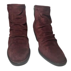 Born‎ 8M Burgundy Suede Leather Booties Slouch Ankle Boots Side Zip
